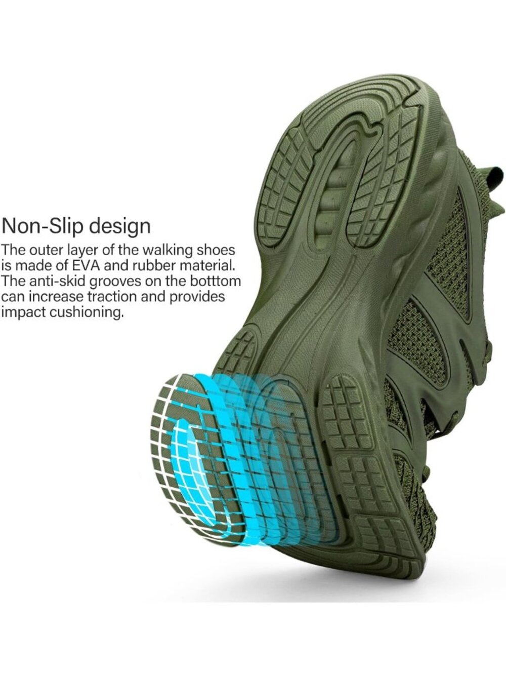 Women's Green Lightweight Non Slip Workout Breathable Mesh Solid Walking Sneaker - Picture 4 of 6